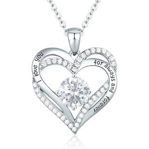 Forever Love Heart Pendant Necklaces, 925 Sterling Silver